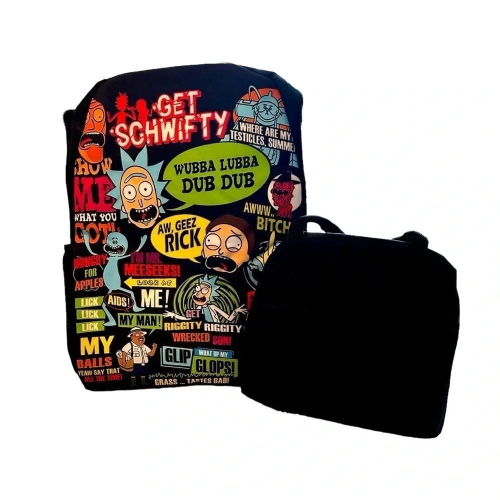 Rick And Morty Cartoon School Travel Backpack 17 Inch 3d Anime Laptop Lunch Bag